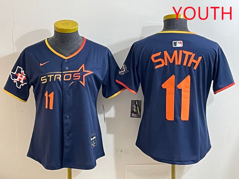 Youth Houston Astros 11 Smith Blue three generations Joint Name Nike 2025 MLB Jersey style 10
